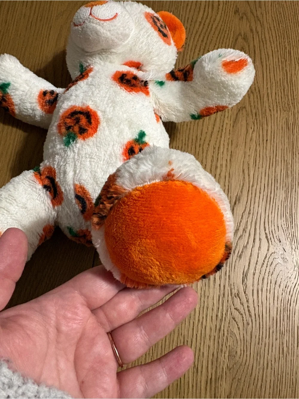 Build-A-Bear White Plush Bear with Orange Pumpkin Print